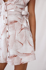 Dara Wooden Button Placket Dress Geometric Print Rose