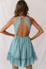 Maple Embroidered Trim Halterneck Dress Sage