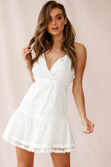 Lazy Days Tied Back Tassel Trim Dress White