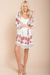Ellis Floral Day Dress White / Red