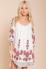 Ellis Floral Day Dress White / Red