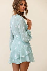 Kerry Layered Balloon Sleeve Dress Spot Print Green