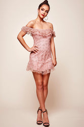 Enchanted Fine Mesh Frill Dress Nude