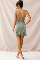 Laural Faux Wrap Ruffle Hem Dress Olive