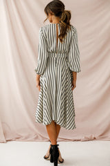 Essex Striped Bust Tie Midi Dress Beige