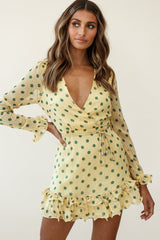 Breckin Long Sleeve Double Frill Hem Dress Polka Dot Print Mustard