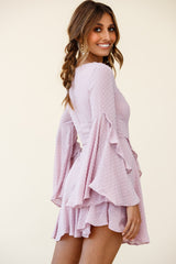 Carlini Flared Sleeve Boat Neckline Dress Blush