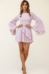 Carlini Flared Sleeve Boat Neckline Dress Blush