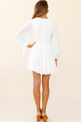 Jocelyn Long Sleeve Tied Cuff Frill Dress White