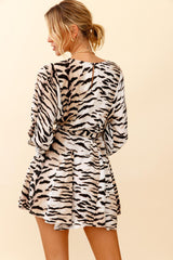 Drift Away Long Sleeve Godet Detail Dress Tiger Print