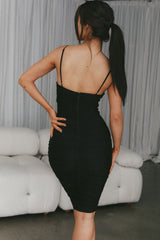 Good Vibes V-Neckline Knee Length Dress Black