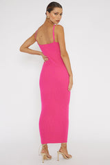 Lover's High Twist Bust Knit Midi Dress Hot Pink