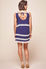 Leticia Sleeveless Frilly Trim Dress Navy