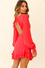 Lilo Surplice Neckline Cut-Out Back Dress Thin Stripe Red