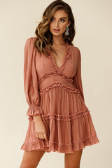 Laney Cutout Back Balloon Sleeve Dress Rose