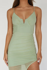 Lake Como Ruched Mesh Midi Dress Mint