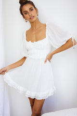 Kirra Puff Sleeve Ruched Bodice Dress White
