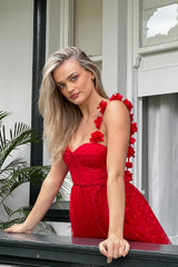 Fairytale Dream Floral Strap Mini Dress Red
