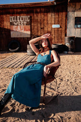 Ellora Criss-Cross Back Denim Maxi Dress Navy