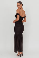 La Salle Off Shoulder Mesh Maxi Dress Black