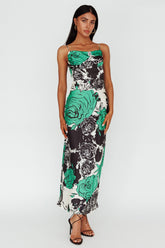 Highland Pleated Bust Midi Dress Floral Green