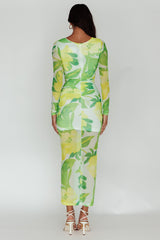 Chardae Long Sleeve Mesh Midi Dress Floral Green