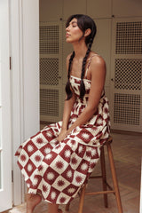 Confidante Piping Trim Midi Dress Brown