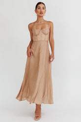 Echoes Tied Back A-Line Midi Dress Taupe