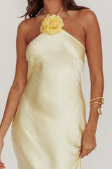 High Roller Flower Decoration Halter Dress Butter