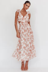 Madara Lace-Up Back Maxi Dress Floral Peach