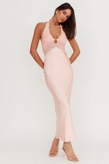 Jaila Mesh Bodice Halter Maxi Dress Peach
