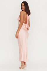 Jaila Mesh Bodice Halter Maxi Dress Peach