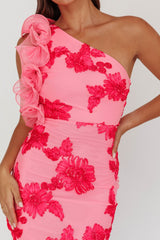Deanna One-Shoulder Ruffle Maxi Dress Floral Pink