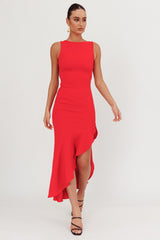 Lights On Asymmetric Hem Maxi Dress Red