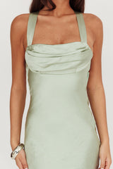 Favorite Part Crossover Back Satin Maxi Dress Sage