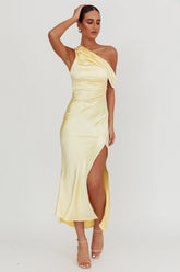 Floret Asymmetric Neckline Midi Dress Butter