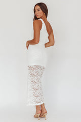 Lingering Love One-Shoulder Split Midi Dress Lace White