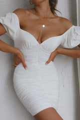 Far Niente Ruched Tie Back Mini Dress White