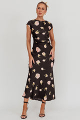 Loveland Floral Print Cowl Back Maxi Dress Oyster