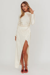 Loveland Long Sleeve Cowl Back Maxi Dress Beige