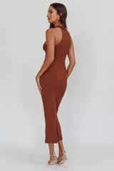 Estella Keyhole Ribbed Midi Dress Brown