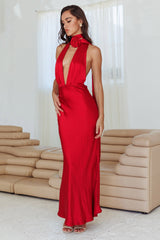 Italia Azure Halterneck Rose Dress Cherry