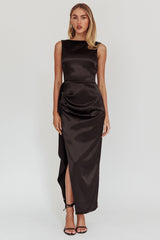 Kamillia Boat Neck Split Maxi Dress Black