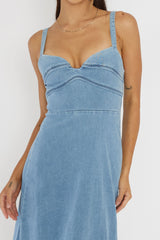 Love To Love Sweetheart Neckline Midi Dress Denim Blue