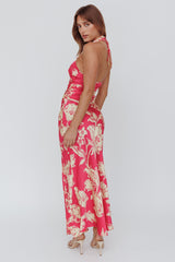 Brighter Days Halterneck Split Midi Dress Fuchsia