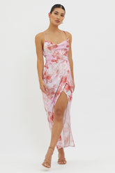 Erryn Tied Back Split Midi Dress Pink