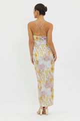 Erryn Tied Back Split Midi Dress Yellow