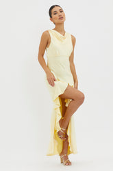 Maridon Cowl Neck Ruffle Dress Butter