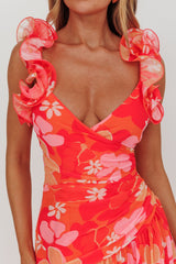 Kinley Ruffle Strap Maxi Dress Floral Orange