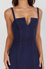 Catch My Drift A-Line Midi Dress Dark Blue